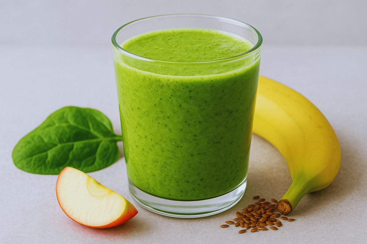 Smoothie made with Spinach, Apple, and unsweetened Almond Milk