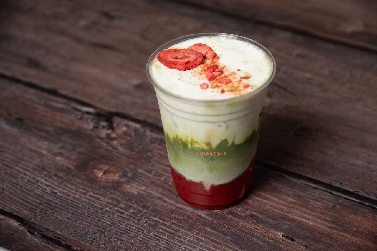 Strawberry Matcha Latte at Pineapple Sol Cary NC